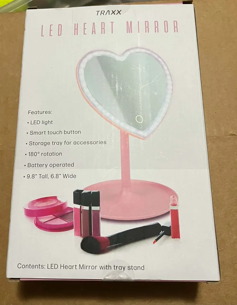 Traxx LED Heart Mirror with Touch On/Off Base Tray